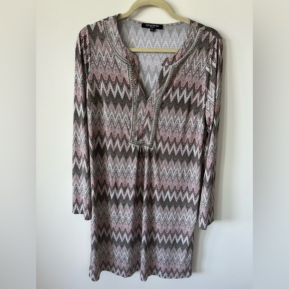 Ilse Jacobsen chevron dress in grays/pinks, size large - Picture 1 of 6
